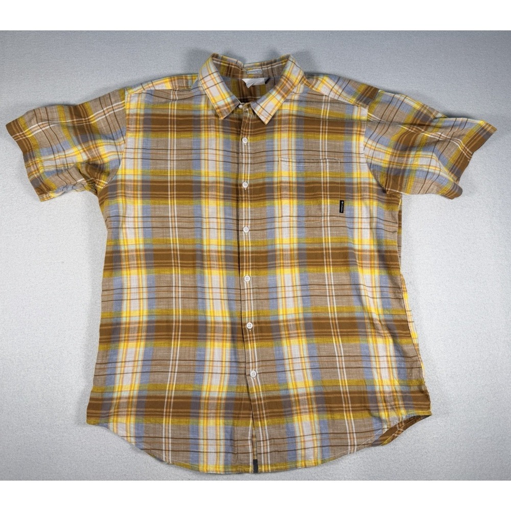 Columbia Womens Short Sleeve Button Up Plaid Shirt Yellow 1X Plus size